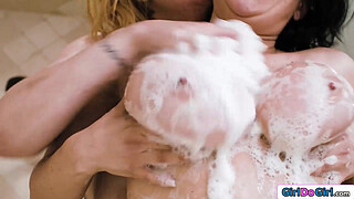Housewife bffs shower and toy each other