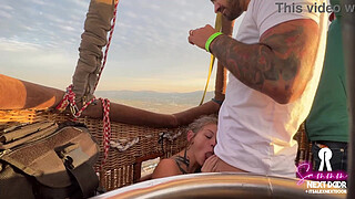 Passionate sunrise sex (she swallows) over pyramids in an air balloon