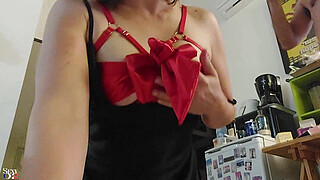 2229 ss 02 (BJ)- French Whore, Black Tight Satin Dress, Red Lingerie (Bra with Big Satin Bow, Satin Thong), Rimming, Blowjob, Multi-Position Fucking, Dirty Talk, POV