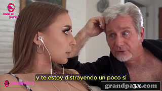 Granddaughter is surprised by grandfather - Spanish subtitles