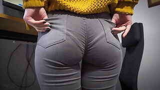 Hot Secretary In Tight Jeans Teases Butt With Visible Panty Line