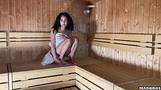 A Pretty Dominican Chick Caught And Fucked in A Sauna While Her Brother Is Busy !!!