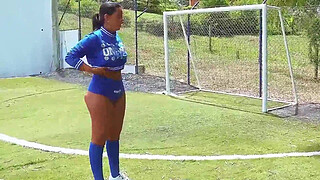 Lina Henao fucking outdoors on the public sports field with her football coach Dani Clark. The horny milf rides the young coach's penis like an expert cowgirl