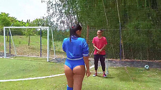 Lina Henao fucking outdoors on the public sports field with her football coach Dani Clark. The horny milf rides the young coach's penis like an expert cowgirl