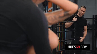 Busty chick Monika Fox getting DPed in the gym