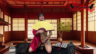 Geisha bitch loves riding on her toy