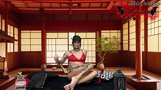 Geisha bitch loves riding on her toy