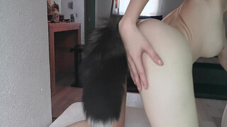 Elfie with anal tail and vibrotoy have orgasm