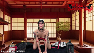 Geisha whore loves riding on her toy