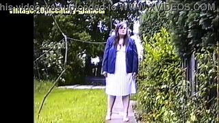 Bank manager Elizabeth Hogben pees in her back garden