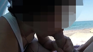 Public beach blowjob compilation - French Amateur