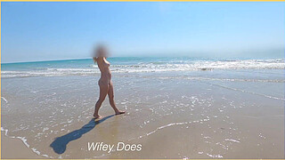 Wife goes full nude at public beach