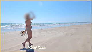 Wife goes full nude at public beach