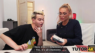 TUTOR4K. Russian blonde tutor got some cum into her coffee and then into her mouth