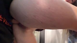 Quick fuck in a store fitting room with cum on face