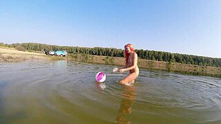 I play ball in the lake!