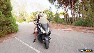 BANGBROS - Kourtney Love Rides Emilio Ardana's Motorcycle First Before She Rides His Big Shaft Out In Public