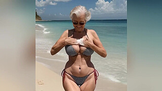 Horny Grandmom at the Beach getting Nude with Hot Talking | AI-content