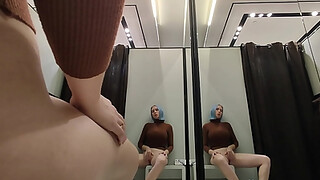 Masturbation in a fitting room without a door. Horny blonde gets a strong orgasm in a public place