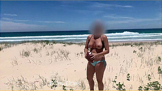 Wife gets her perfect tits out at the beach in her bikini