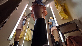 Hot blonde WITHOUT panties try on haul see-through clothes. <censored> in dressinging room