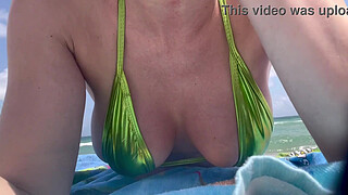 Italian Big Tits Milf Artemisia Love at the Public Beach in Miami wearing a micro Bikini