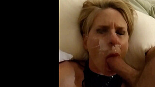 Massive cum facial! Mature Cumslut Beth gets a blinding cum facial, swallows his cum and then sucks his shaft dry #cumslutbeth