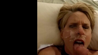 Massive cum facial! Mature Cumslut Beth gets a blinding cum facial, swallows his cum and then sucks his shaft dry #cumslutbeth