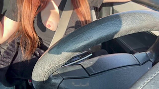 Italian Big Tits Milf Artemisia Love Hot Solo Car ride Flashing her big tits outside