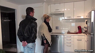 Classy tight bodied blonde French mature lady Marina Beaulieu showing apartment to Mederick and soon after sucks and fucks his big dick