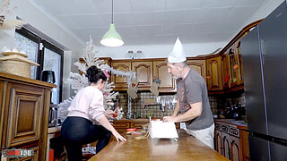 Emmita's Big Tits Bounce in Xmas Kitchen Fuck with Terry's Hard Anal Finish