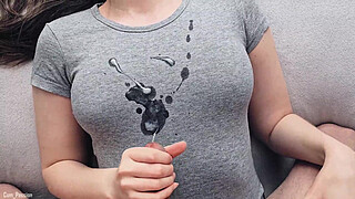 Hot Cumshot On My New Gray T-shirt!
