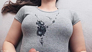 Hot Cumshot On My New Gray T-shirt!
