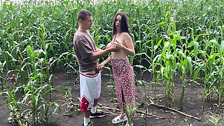 I fucked my horny stepsister in the cornfield during the rain and came on her arse