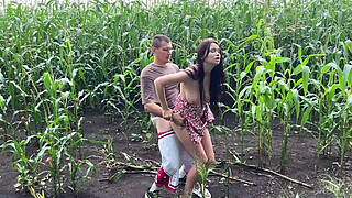 I fucked my horny stepsister in the cornfield during the rain and came on her arse