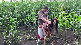 I fucked my horny stepsister in the cornfield during the rain and came on her arse