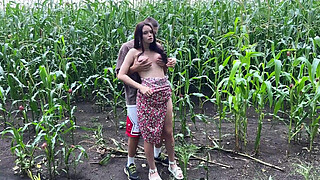 I fucked my horny stepsister in the cornfield during the rain and came on her arse