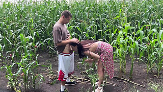 I fucked my horny stepsister in the cornfield during the rain and came on her arse