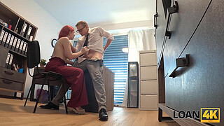 LOAN4K. Little redhead bitch with tits jumped on a cock in the office