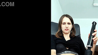 Playing with my pussy in my office with magic wand and dildo