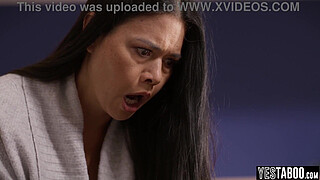 Mature MILF lured in for a 3some with her new teen stepdaughter