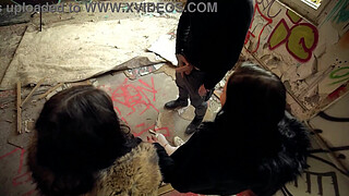 Two German best Babe Friends Julia Parker and Maria Gail talk to risky no Condom FFM threesome Sex at Lost Place