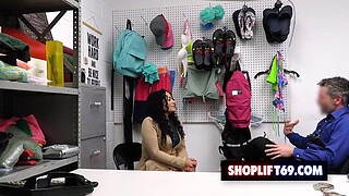 Curvy latina milf Brianna Bourbon got caught stealing Christmas lights and fucked from behind by security guard