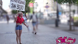 Sandra V kisses men and women in the street looking for her ultimate stud!