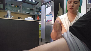 He takes out his big dick in the kitchen