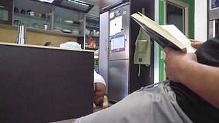 He takes out his big dick in the kitchen