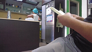 He takes out his big dick in the kitchen