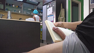 He takes out his big dick in the kitchen