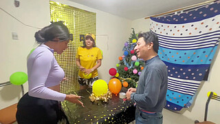 Real homemade threeway between friends, two women and a man