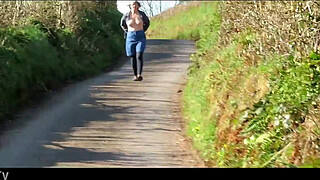 Boobies on display down a public lane